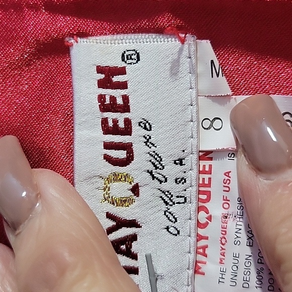 MAY QUEEN CONTOUR Red Ruffled Bubble Hem Rosette Red‎ Prom Dress Size 8 - Picture 10 of 10